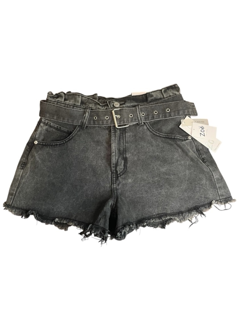 Zoe High-Rise Washed Black Denim Belted Shorts